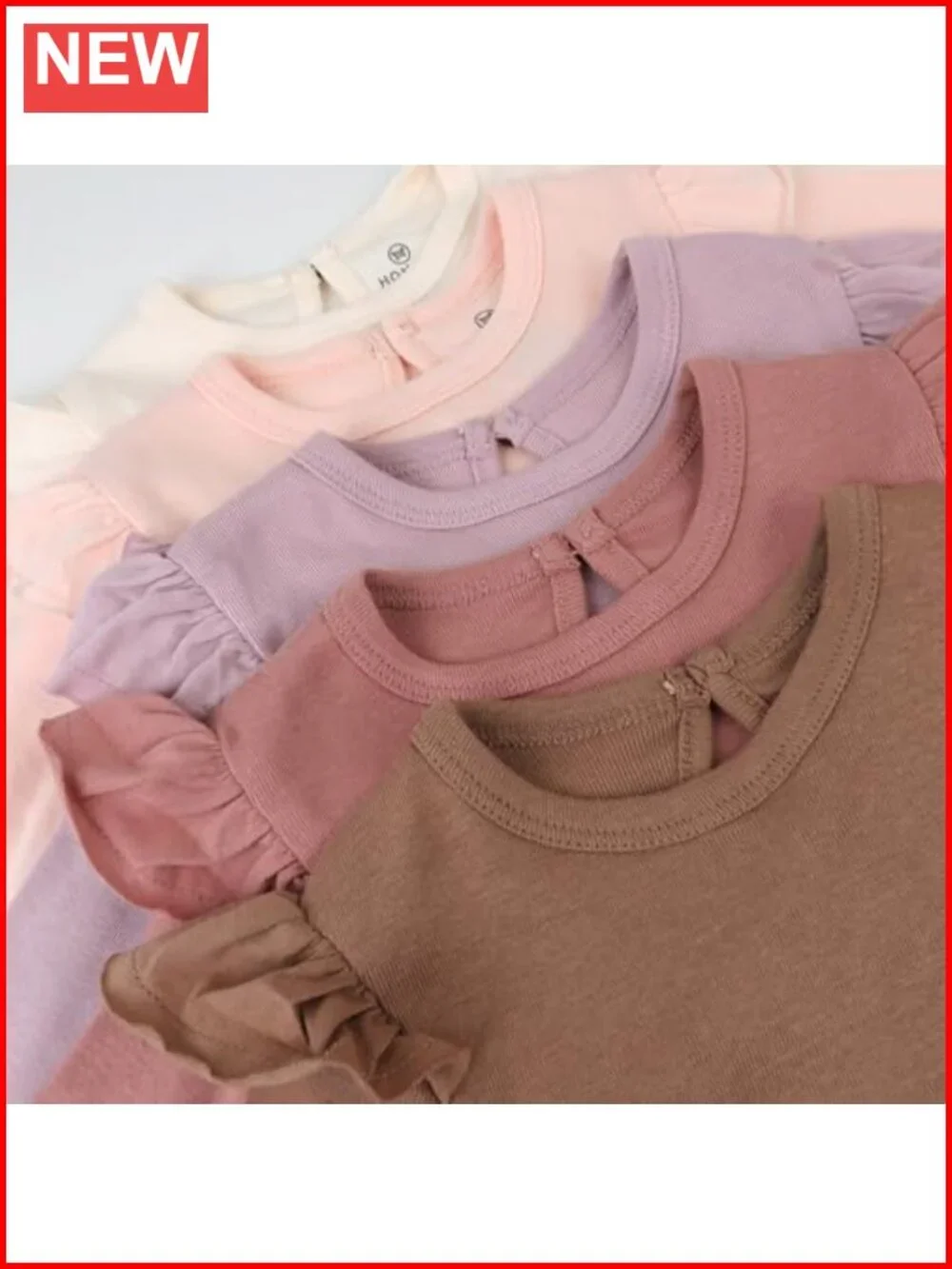5-Pack Baby Girls Long Sleeve Ruffle Shoulder Bodysuits 100% Organic Cotton